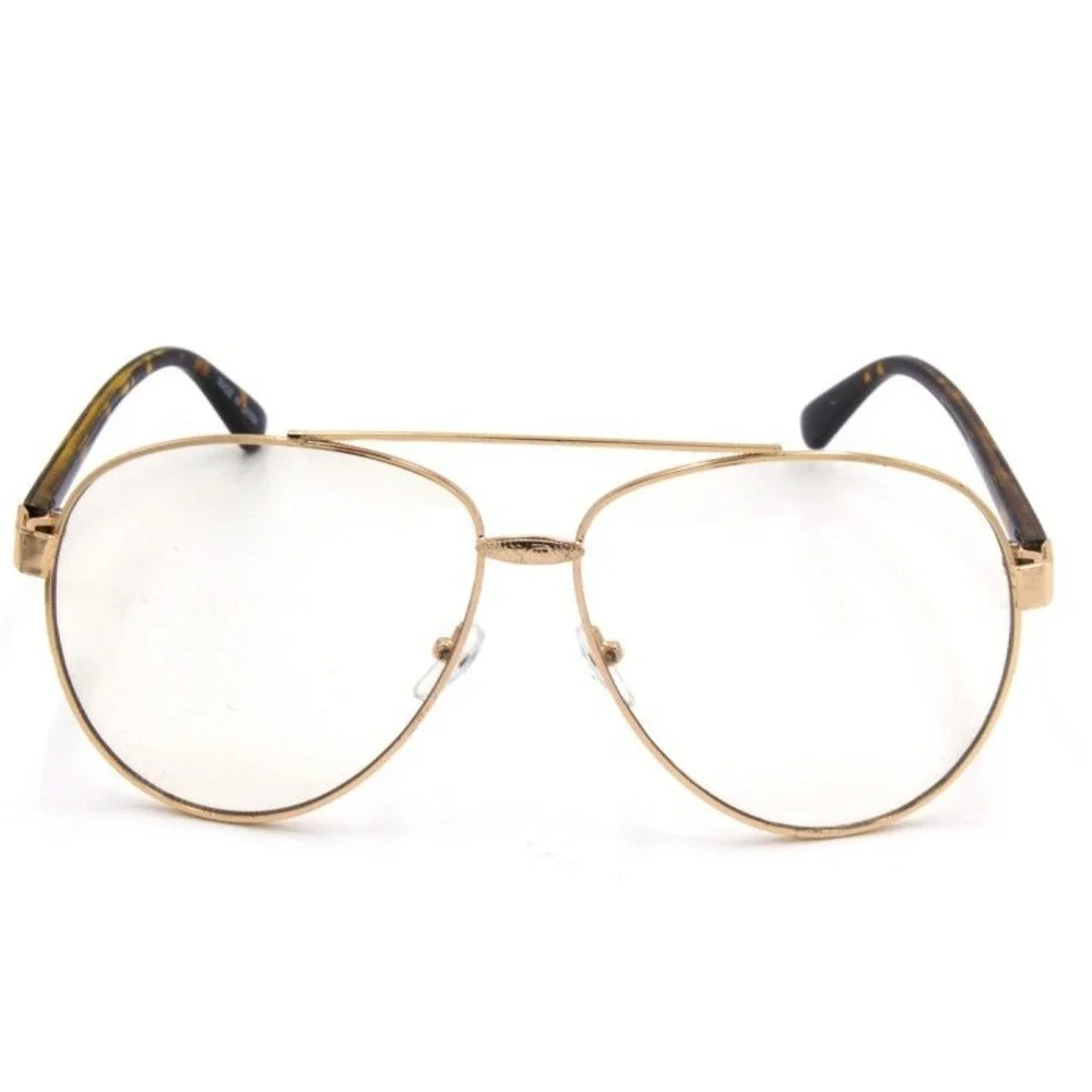 Aviator Glasses‎ Gold Frame Tortoise Temple Clear Lens Fashion Eyewear Hip Hop
